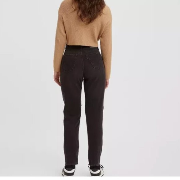 NWT LEVI'S High Waisted Mom Jeans Black Denim Distressed 32X27 - Picture 3 of 12